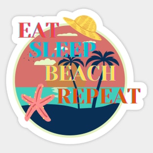 Eat Sleep Beach Repeat Graphic Design Sticker